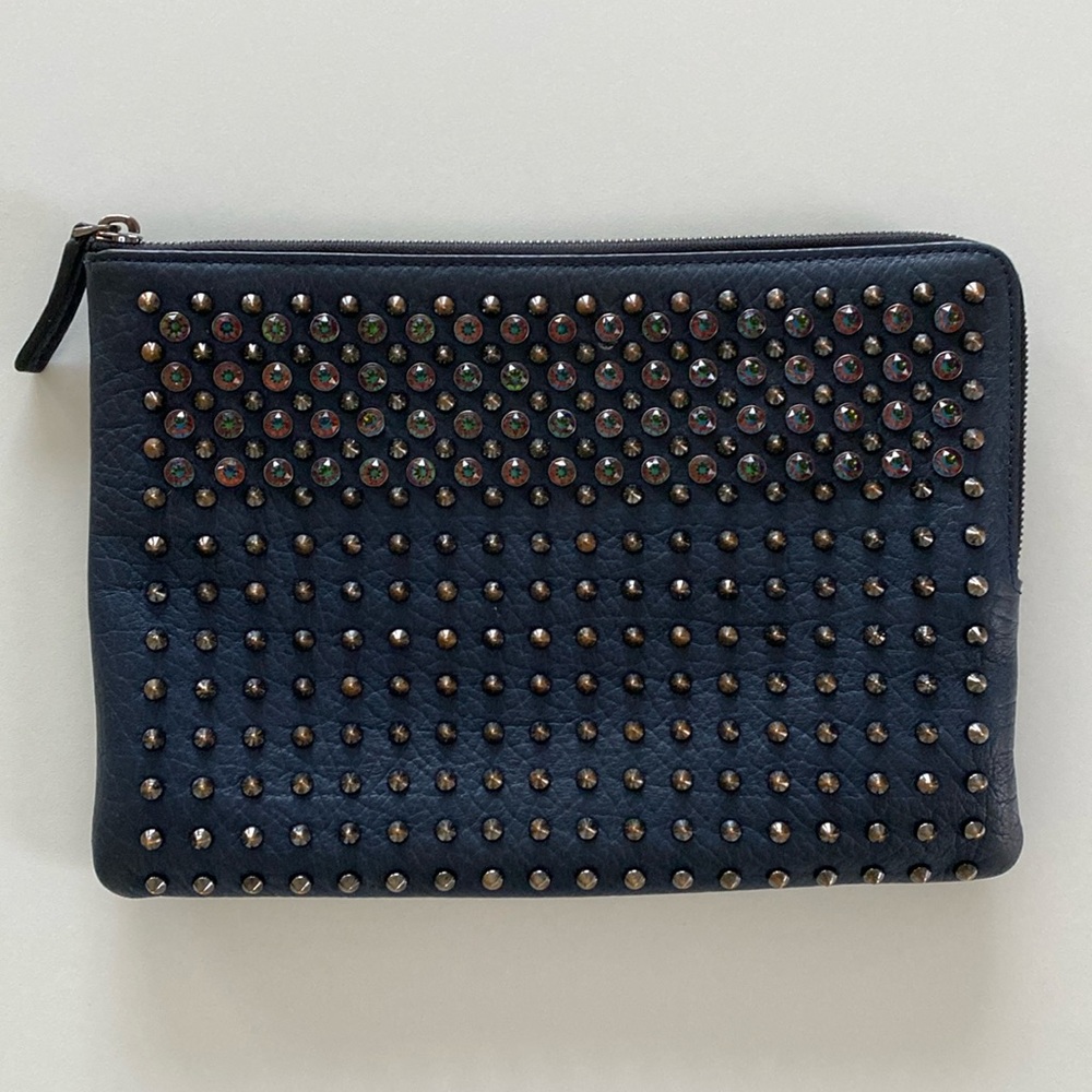 MCM Crossbody Bag Wristlet Rhinestones Navy Blue